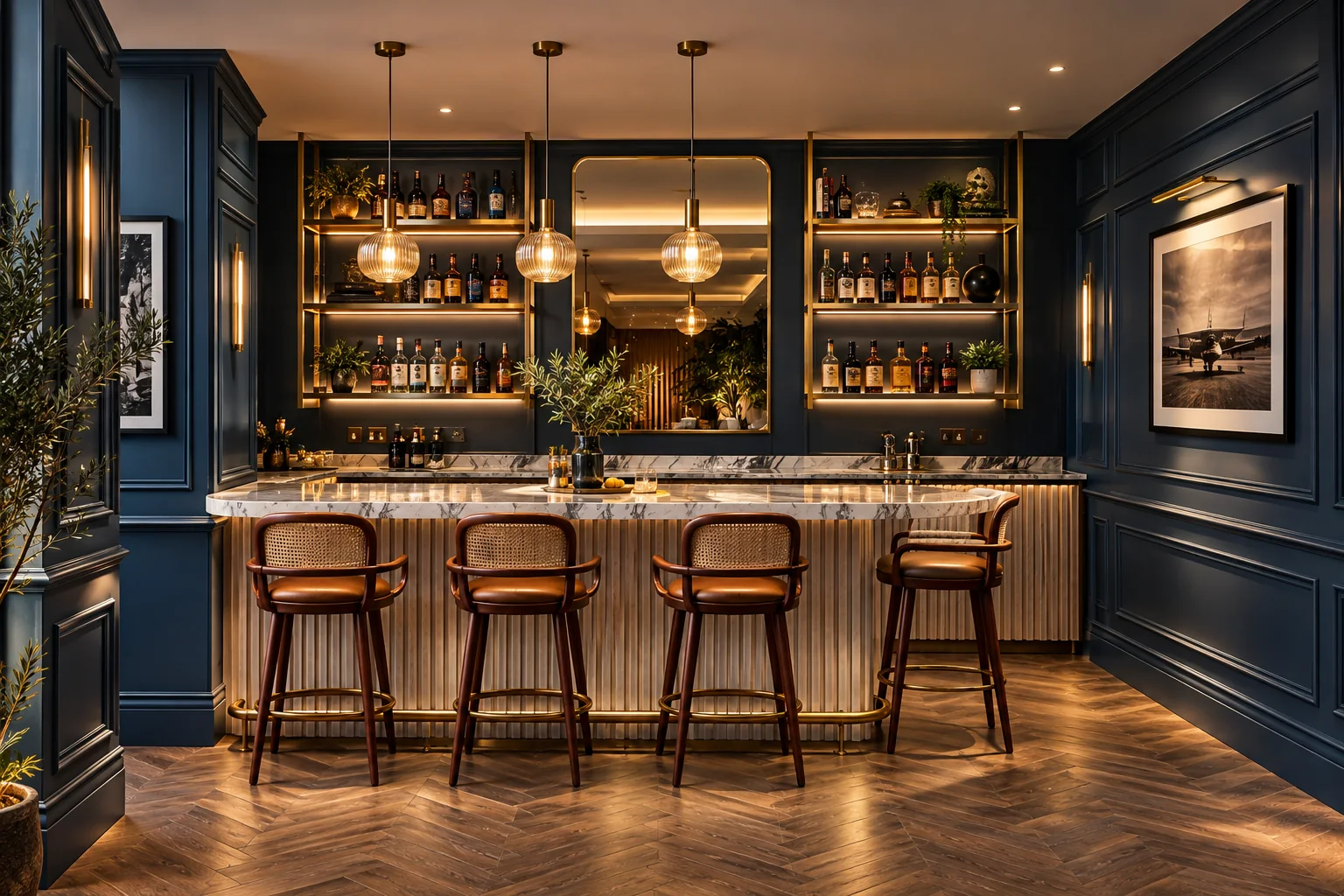 Bespoke hospitality interior with detailed joinery and bar seating