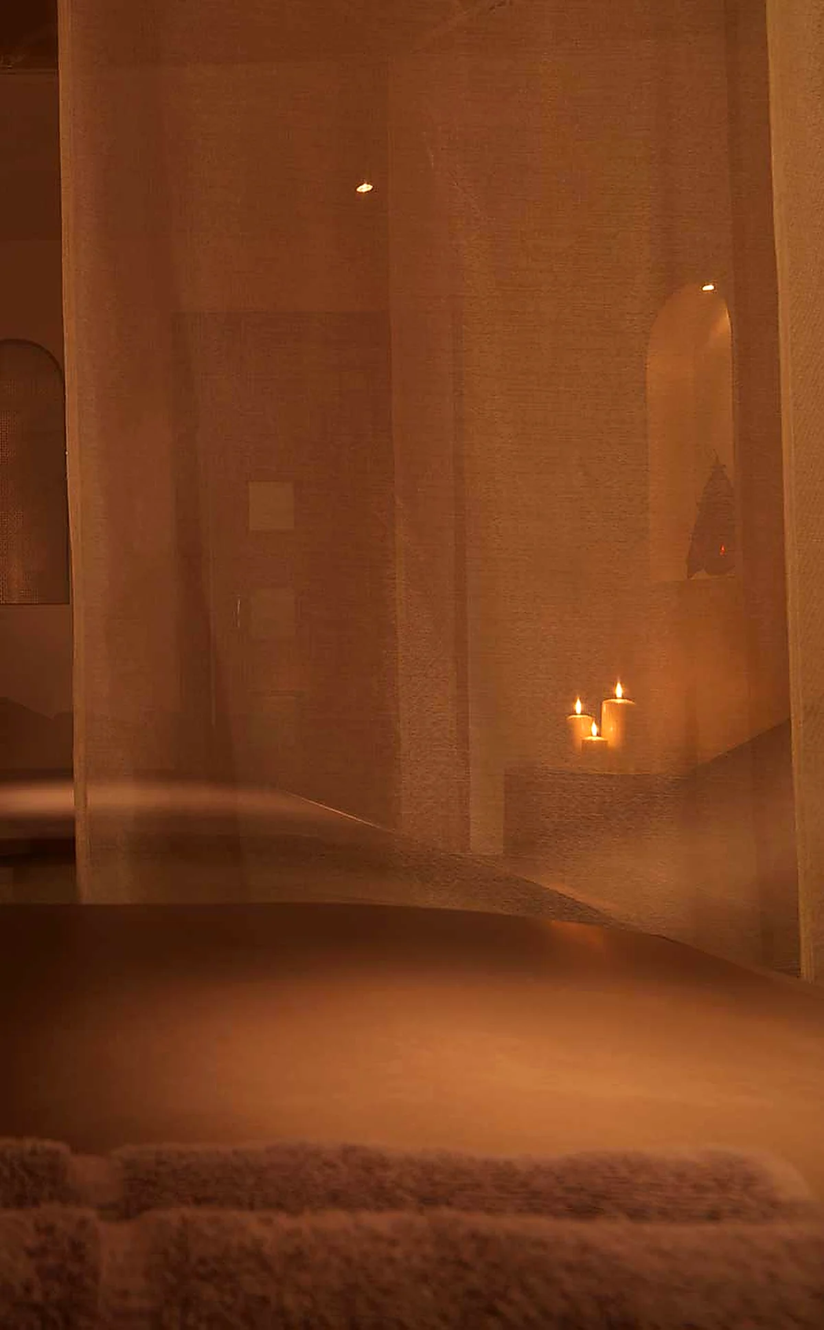 Spa relaxation room viewed through translucent screening
