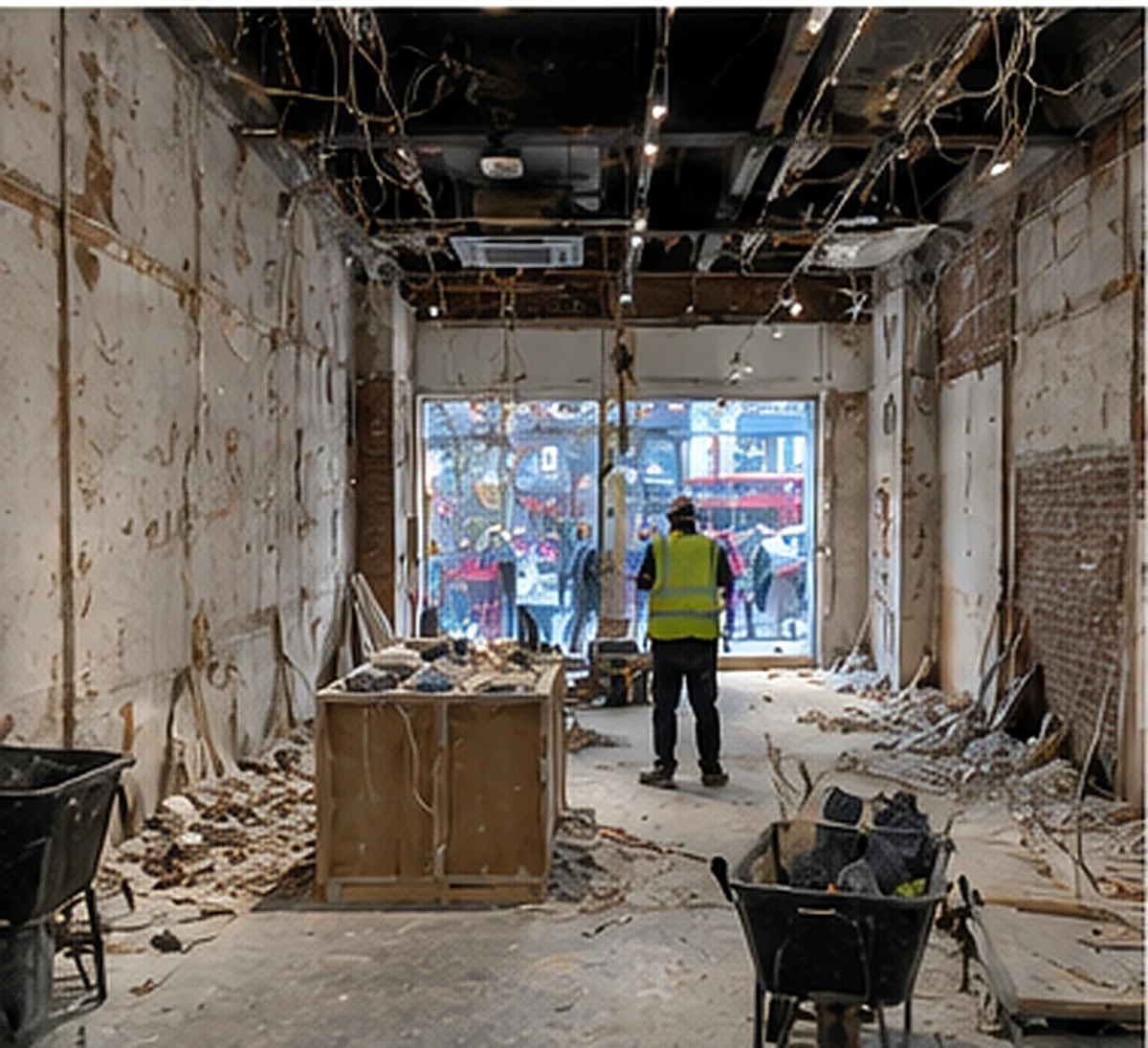 Retail unit during strip-out and early refurbishment works