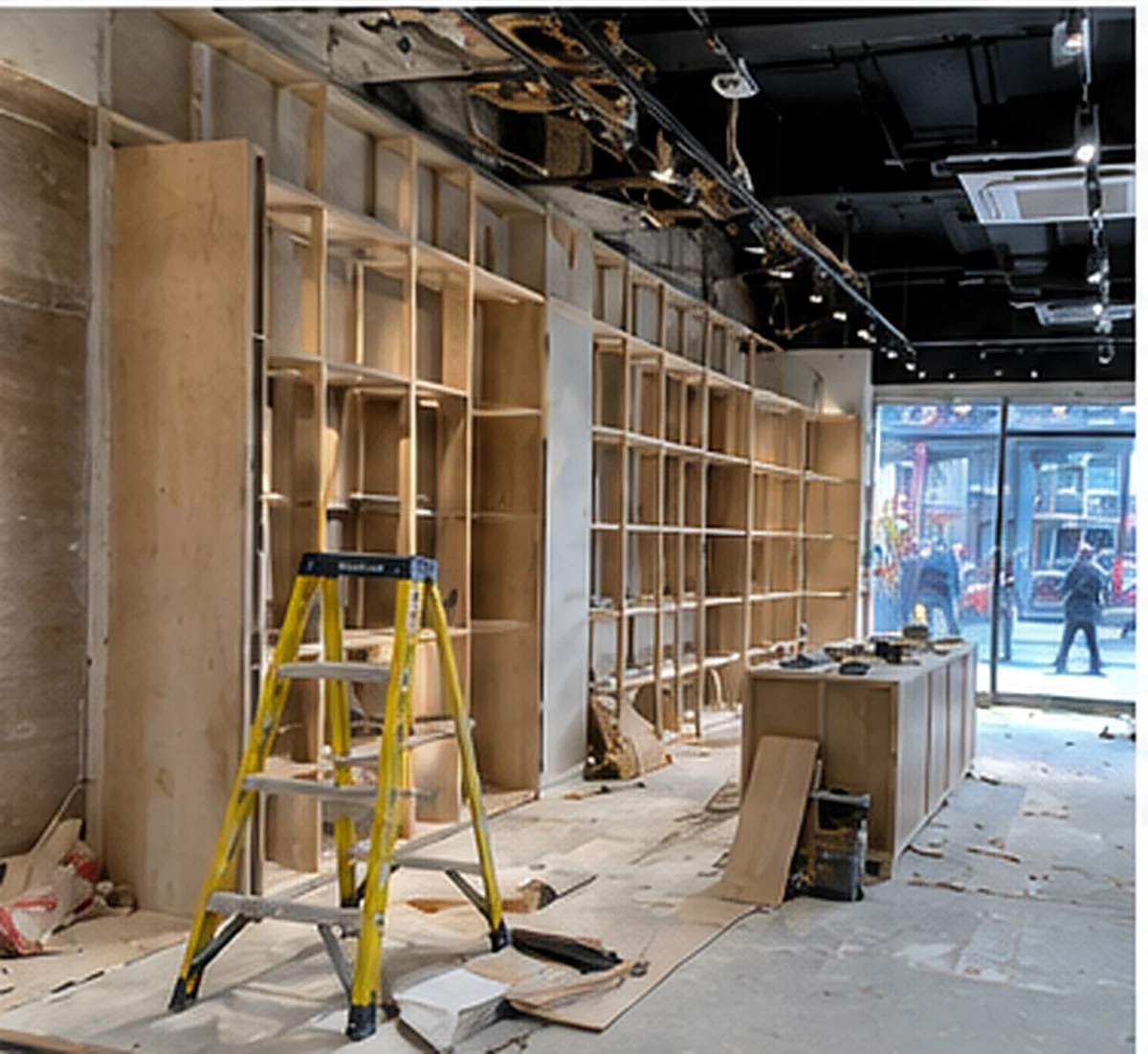 Retail fit-out with bespoke display joinery under construction