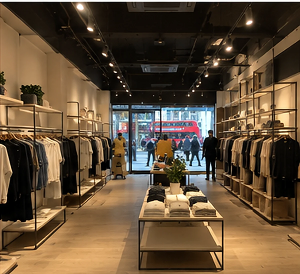 Completed retail interior with display shelving and lighting